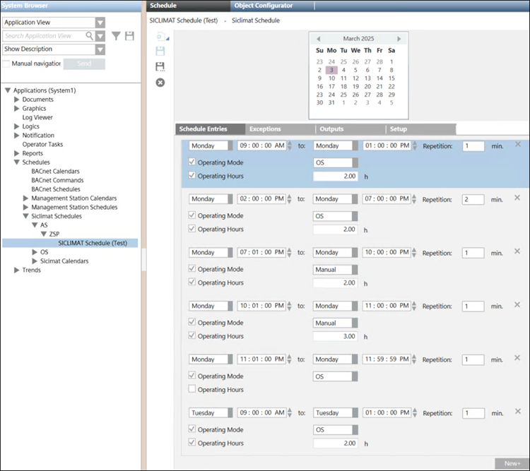 Schedule Entries in Desigo CC Installed Client