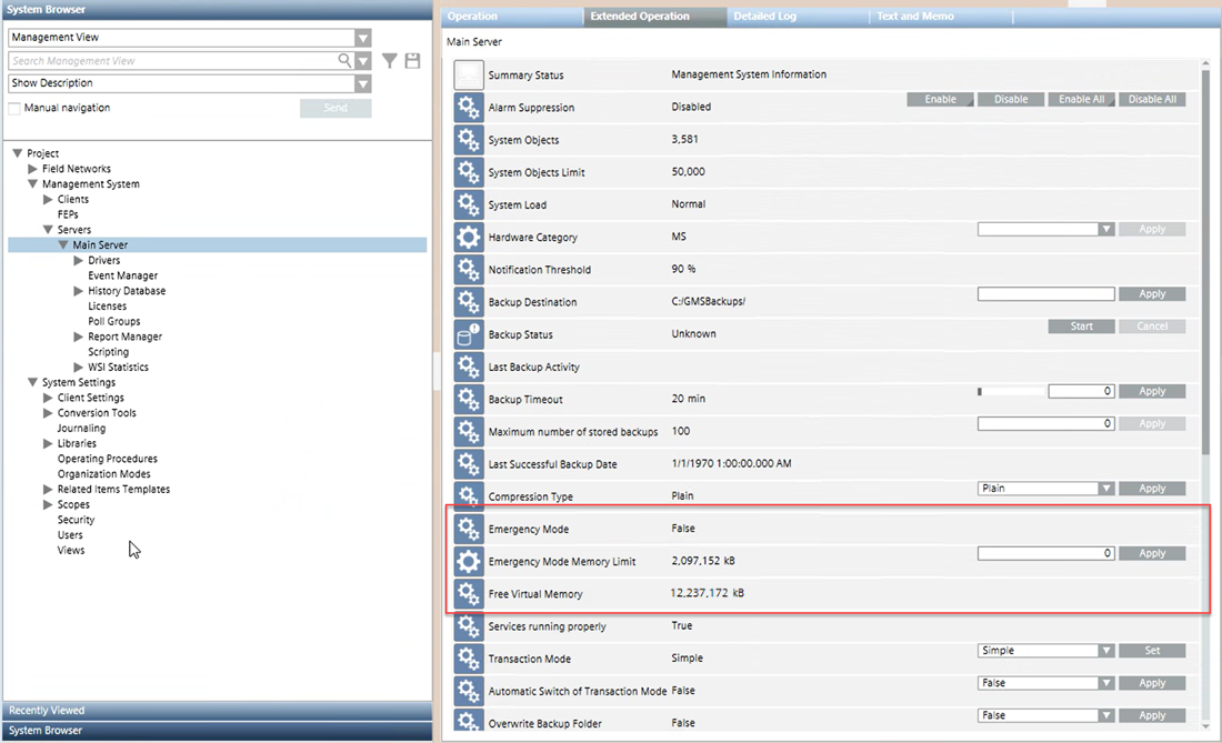Emergency Mode Properties
